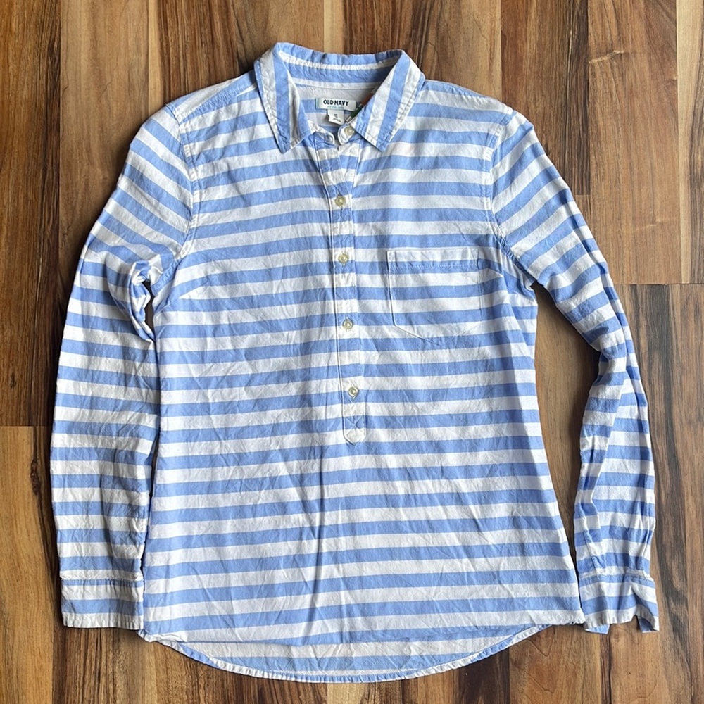 Old Navy Nautical Striped Pullover Half Button Down Longsleeve Top
